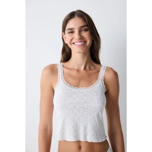 Cotton Pointel Printed Pamuklu Beyaz Atlet