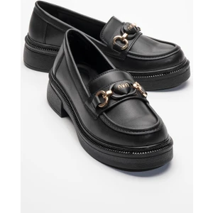 Kadın Kalp Tokalı Loafer Ayakkabı   SİYAH CİLT