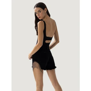 Aksesuar Detaylı Mini Jean Şort - Siyah