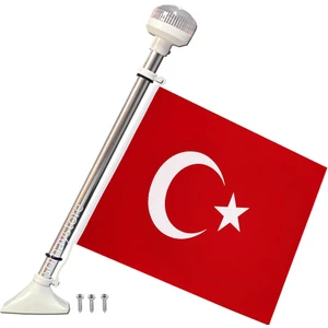 Marine Tekne Işıklı Bayrak Direği Sabit 50cm 30x45cm Bayraklı Beyaz 12-24v Led