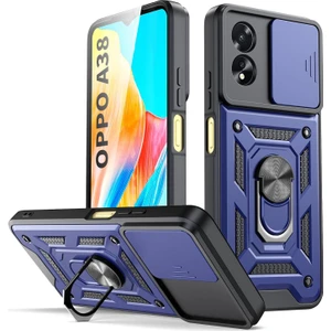 Oppo A38 Kılıf Kamera Koruma Sürgülü Mıknatıslı Stand Özellikli Silikon Tank Kapak