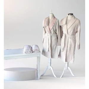 Candidum Bambu Aile Seti (Bornoz Setı M/l) Pembe-Krem