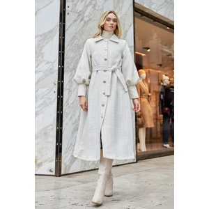 Balon Kol Kuşaklı Kaban - Ekru