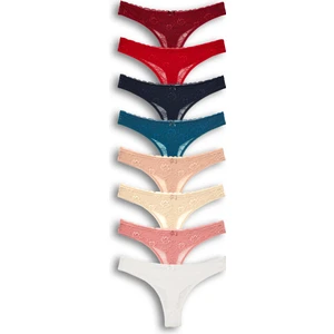 8'li Önü Dantel Arkası Çift Kat Pamuklu Tanga Kadın Külot