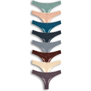 8'li Önü Dantel Arkası Çift Kat Pamuklu Tanga Kadın Külot