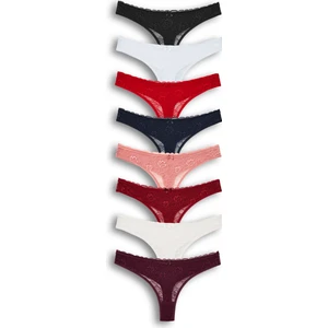 8'li Önü Dantel Arkası Çift Kat Pamuklu Tanga Kadın Külot