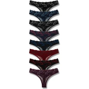 8'li Önü Dantel Arkası Çift Kat Pamuklu Tanga Kadın Külot