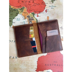 Alesta Leather (isim yazıyoruz) El Yapımı Deri Pasaport Kılıfı / Pasaport Cüzdanı