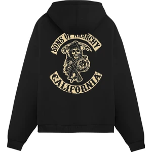 Sons of Anarchy Baskılı  Unisex Siyah Oversize Fit Pamuklu Kapüşonlu Sweatshirt