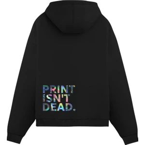 Unisex Siyah Prın't Isn't Dead Baskılı Oversize Fit Pamuklu Kapüşonlu Sweatshirt
