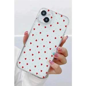 3gen Case Kırmızı Minik Kalpler Desenli Şeffaf Silikon Kılıf