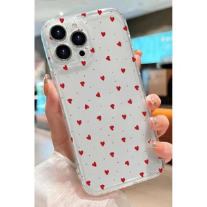 3gen Case Kırmızı Minik Kalpler Desenli Şeffaf Silikon Kılıf