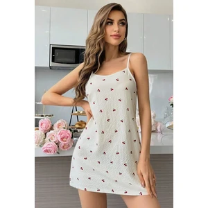 Penye Kiraz Desenli Pamuklu Mini Gecelik