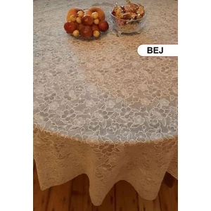Yuvarlak Dantel Görünümlü Pvc Muşamba Mutfak Masa Örtüsü Sıvı Geçirmez Silinebilir  /Ebat: 152  cm  KREM