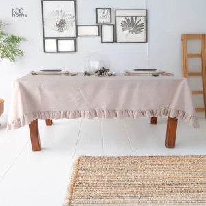 NDC Home Bej Keten Fırfırlı Masa Örtüsü