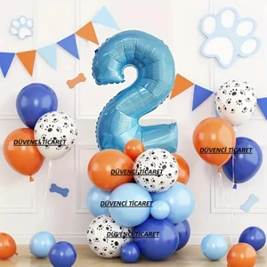 Düvenci Ticaret Mavi Rakamlı Pati Balonlu Yaş Balon Set
