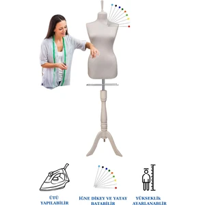 Manken İstanbul Sünger Iğne Batabilen 36 Beden Beyaz Kumaşlı Ahşap Beyaz Ayaklı Terzi Mankeni Prova Mankeni
