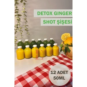 12 Adet Cam Ginger Shot Detox Şişesi Sızdırmaz Plastik Kapaklı Çok Amaçlı 50ML