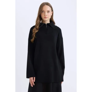 Regular Fit Fermuarlı Dik Yaka Triko Kazak Tunik	 B0191AX24WN
