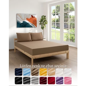 Ranforce Akfil Kahverengi Lastikli Çarşaf 2 Adet Yastık Kılıflı Çift Kişilik Çarşaf Seti 140x200