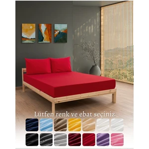 Ranforce-Pamuklu Çift Kişilik Lastikli Çarşaf Takımı 140x200-Kırmızı