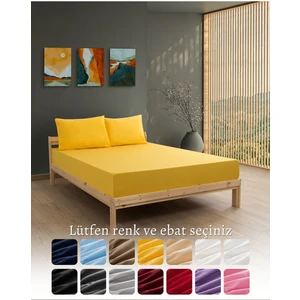 Ranforce-Pamuklu Çift Kişilik Lastikli Çarşaf Takımı 200x200-Sarı