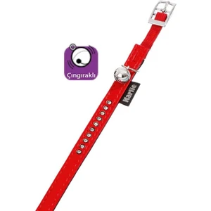 Deri Taşlı Kedi Tasma Xs 30Cm-11Mm Kırmızı