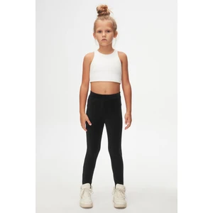 Siyah Kız Çocuk Sahte Cepli Fitilli Kadife Tayt