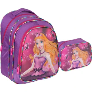 Mor Barbie Desenli Ilkokul Çantası Beslenme Çantalı 1311-2