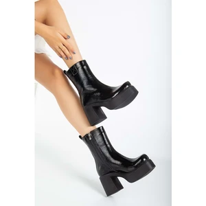 Analin Shoes Kadın  Kalın Tabanlı Topuklu Bot - Siyah Rugan