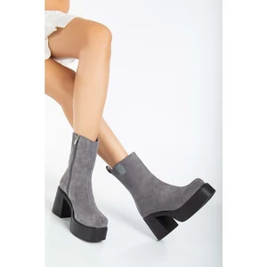 Analin Shoes Kadın  Kalın Tabanlı Topuklu Bot - Gri Süet