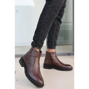 Kahverengi Cilt Garantili Erkek  Deri Soğuk Geçirmez Kaymaz Kauçuk Taban Bot Igor-8952