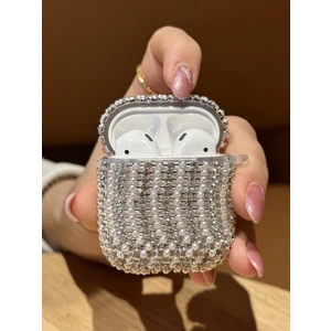 Paladyum Case Airpods 1. Nesil ve 2. Nesil Uyumlu Gümüş Taşlı ve Incili Kılıf