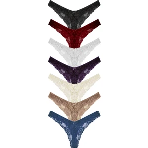 7'li Dantelli Brezilya Kesim Yüksek Bel Tanga Kadın Külot