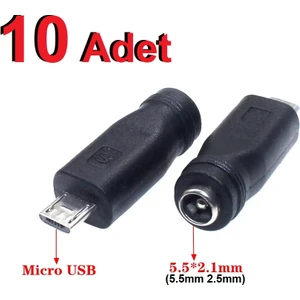Ata Elektronik Dc Jack Çevirici Micro Usb - 5.5 mm  Micro USB Erkek To Dc 5.5*2.1mm Dişi Soket Çevirici - Dc Güç Adaptörü Fişi Dönüştürücü
