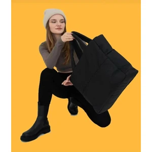 Kabartmalı Puf Kumaş Shopper Çanta Napoli Siyah