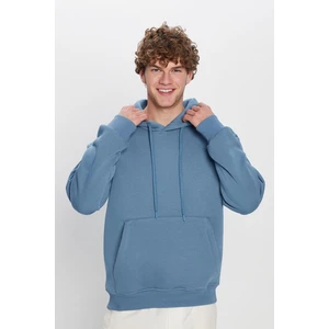 Unisex Oversize Geniş Kesim Pamuklu Yumuşak Dokulu İçi Polarlı Basic İndigo Kapüşonlu Sweatshirt