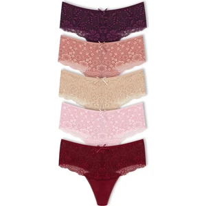 5'li Ön Bel Dantel Pamuklu Yüksek Bel Tanga Kadın Külot