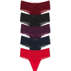 5'li Ön Bel Dantel Pamuklu Yüksek Bel Tanga Kadın Külot