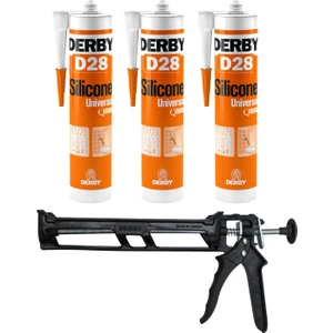 D28 Beyaz Silikon 280 G 3 Adet Kapı, Pencere, Banyo Için Elastik Dolgu  ve Plastik Silikon Tabanca