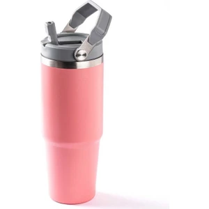 Paslanmaz Çelik Tutacaklı Termos Bardak Pembe 890 ml