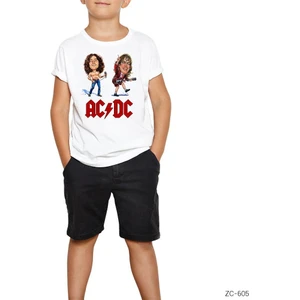 Ac Dc Cartoon Beyaz Çocuk Tişört