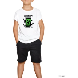 Minecraft Creeper Inside Beyaz Çocuk Tişört