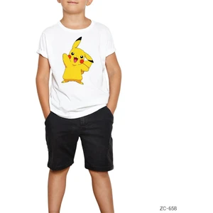 Pokemon Pikachu Beyaz Çocuk Tişört
