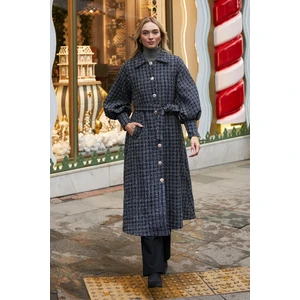 Balon Kol Kuşaklı Kaban - Siyah