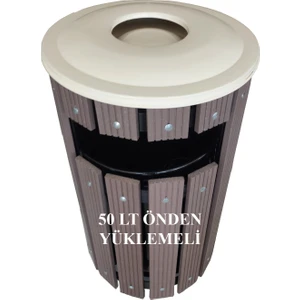 Kompozit Ahşap+Plastik Yuvarlak Çöp Kovası Pencereli Sç 15 P Kahverengi 50 Lt -