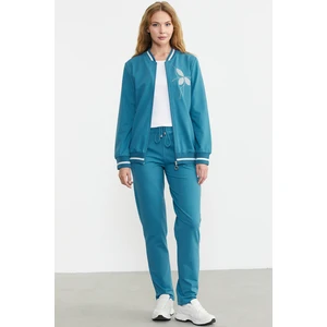 Fermuarlı Triko Kombinli Eşofman Takım - Turkuaz