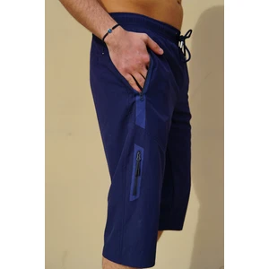 Erkek Lacivert Düz Renk Üç Yan Cepli Esnek Kumaş Hızlı Kuruyan Kapri Mayo Deniz Şortu