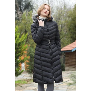 3409 Kapüşonlu Uzun Şişme Mont Siyah