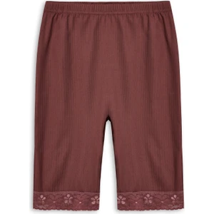 Paçası Dantel Pamuklu Fitilli Dokulu Bütük Beden Kadın Tayt